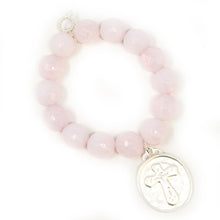 Faceted Pink Opalite with Matte Silver Guardian Angel
