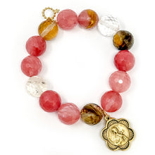 Faceted Cherry Quartz with Gold Scalloped St. Therese