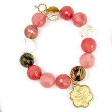 Faceted Cherry Quartz with Gold Scalloped St. Therese