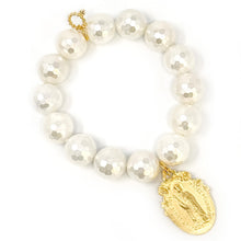 Faceted White Mother of Pearl with Gold Floral Blessed Mother