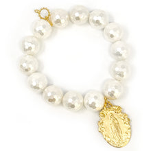 Faceted White Mother of Pearl with Gold Floral Blessed Mother