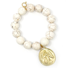 Creamy White Howlite with Gold Guardian Angel