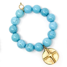Blue Howlite with Gold Heart and Cross