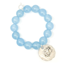 Blue Jade with Silver Scalloped St. Anthony