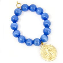 Blue Calcite with Large Gold Blessed Mother