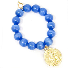 Blue Calcite with Large Gold Blessed Mother
