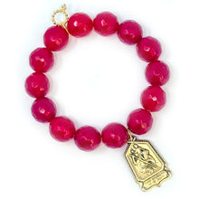 Faceted Ruby Jade with Gold St. Christopher