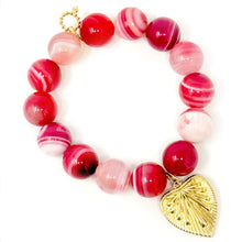 Watermelon Stripe Agate with Gold Rays of Love Heart