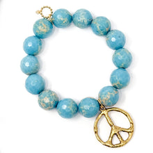 Faceted Aqua Sediment Jasper with Gold Rustic Peace Sign