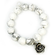Faceted White Howlite with Antique Silver Artisan Rose