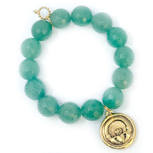 Faceted Green Aventurine with Gold Claddagh and Clover