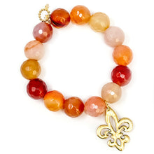 Faceted Bermuda Agate with Gold Fleur De Lis