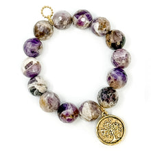 Faceted Amethyst Agate with Gold Tree of Life Disk