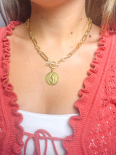 Heirloom Modern Paperclip Necklace with Round Blessed Mother