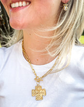 Heirloom Paperclip Necklace with Large Matte Gold Cross