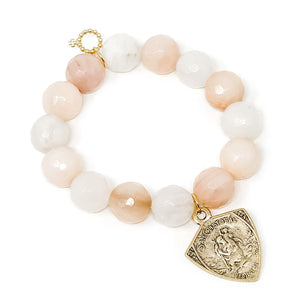 Faceted Pink Aventurine with Large Gold St. Christopher