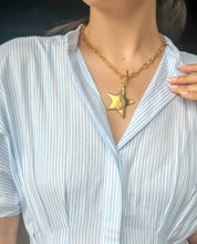 Heirloom Modern Paperclip Necklace with Matte Gold Shining Star