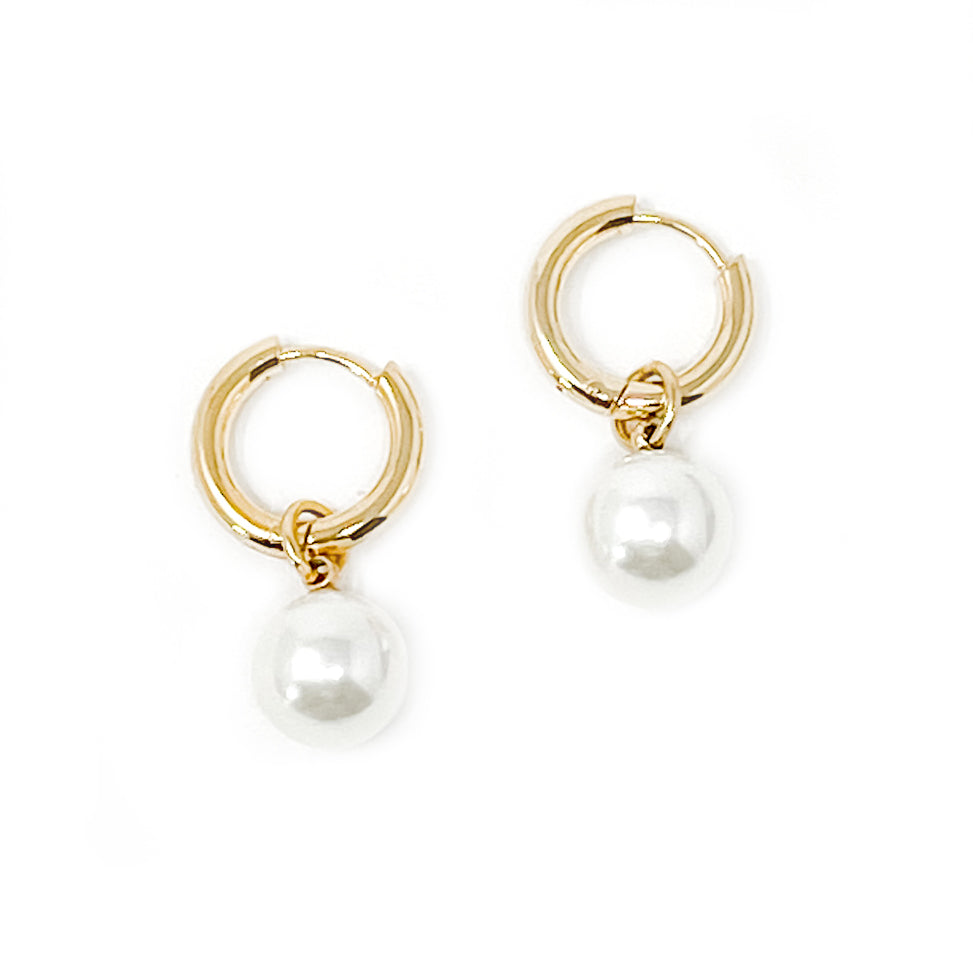 Non-Tarnish Pearl Droplet Petite Hoop