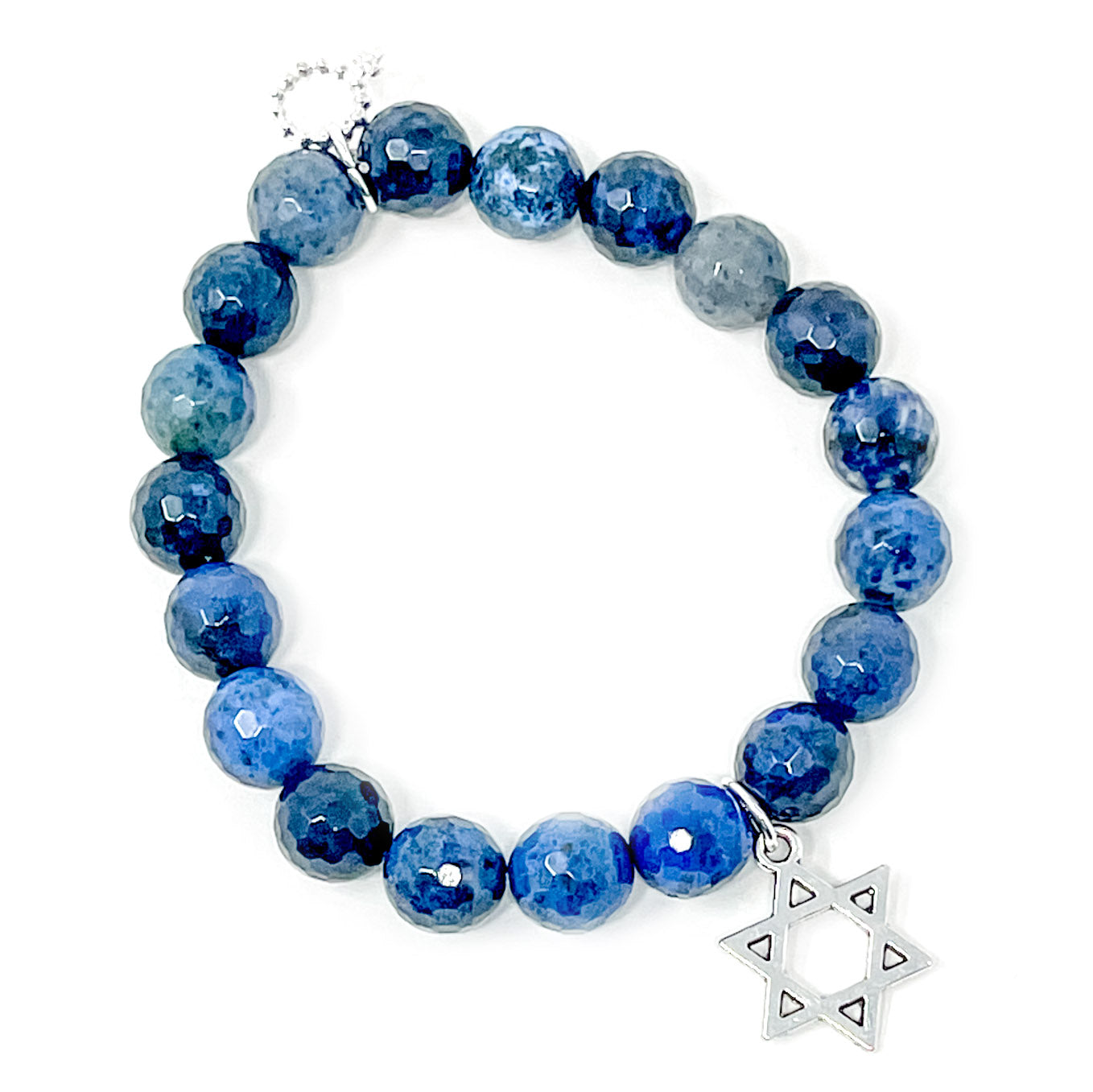 10mm Faceted Dumortierite with Silver Star of David