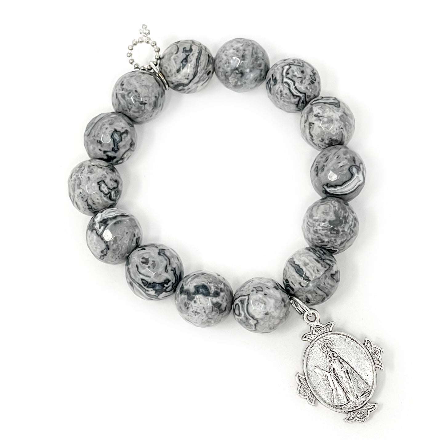 Private Collection- Faceted Silver Leaf Agate with Silver Crowned Queen of Heaven