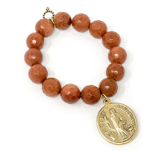 Private Collection- Faceted Amber Goldstone with Gold St. Benedict of Protection