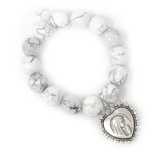 Private Collection- Bright White Howlite with Silver Heart of Mary