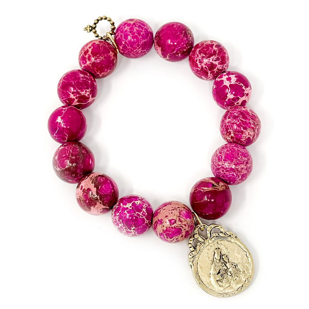 Private Collection- Pink Sediment Jasper with Gold Ribbon Top Queen of Heaven