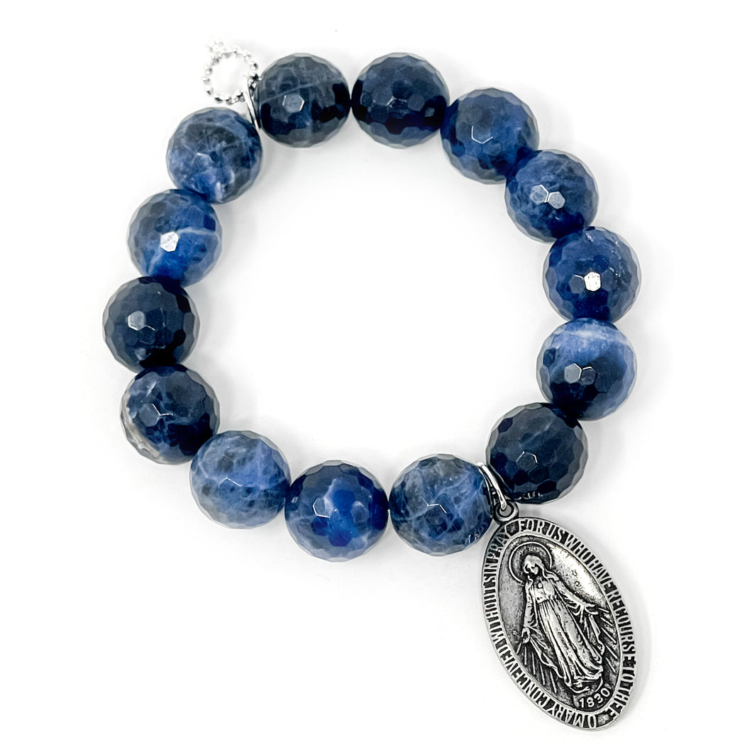 Private Collection- Faceted Dumortierite with Antiqued Silver Blessed Mother