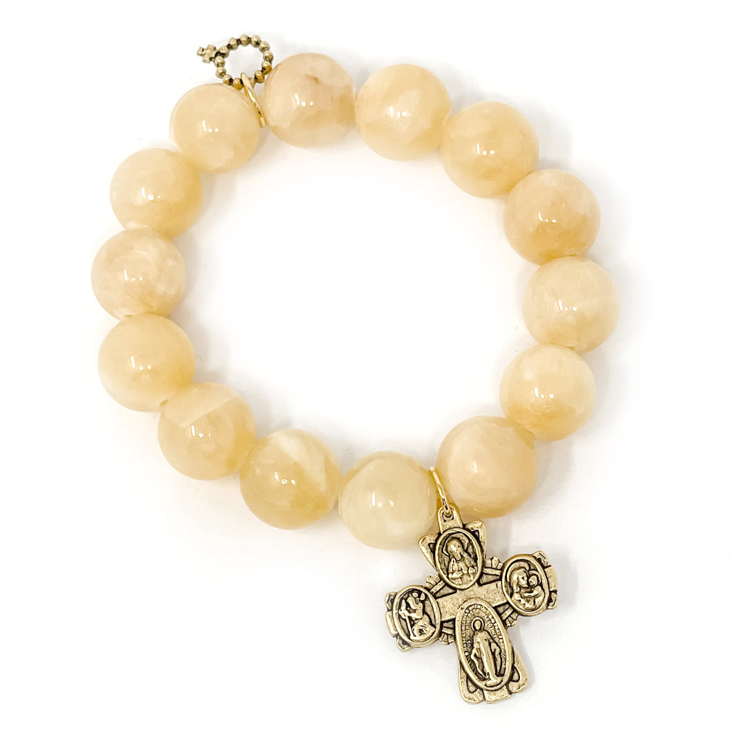 Private Collection- Honeysuckle Agate with Gold 5-way Cross