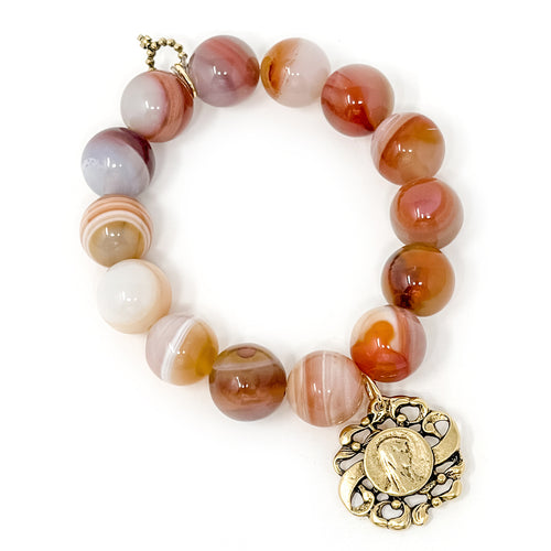 Private Collection- Sanibel Agate with Gold Ribbon Blessed Mother