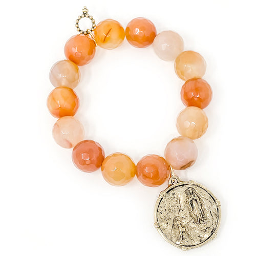 Private Collection- Faceted Bermuda Agate with Gold Bezeled Lourdes