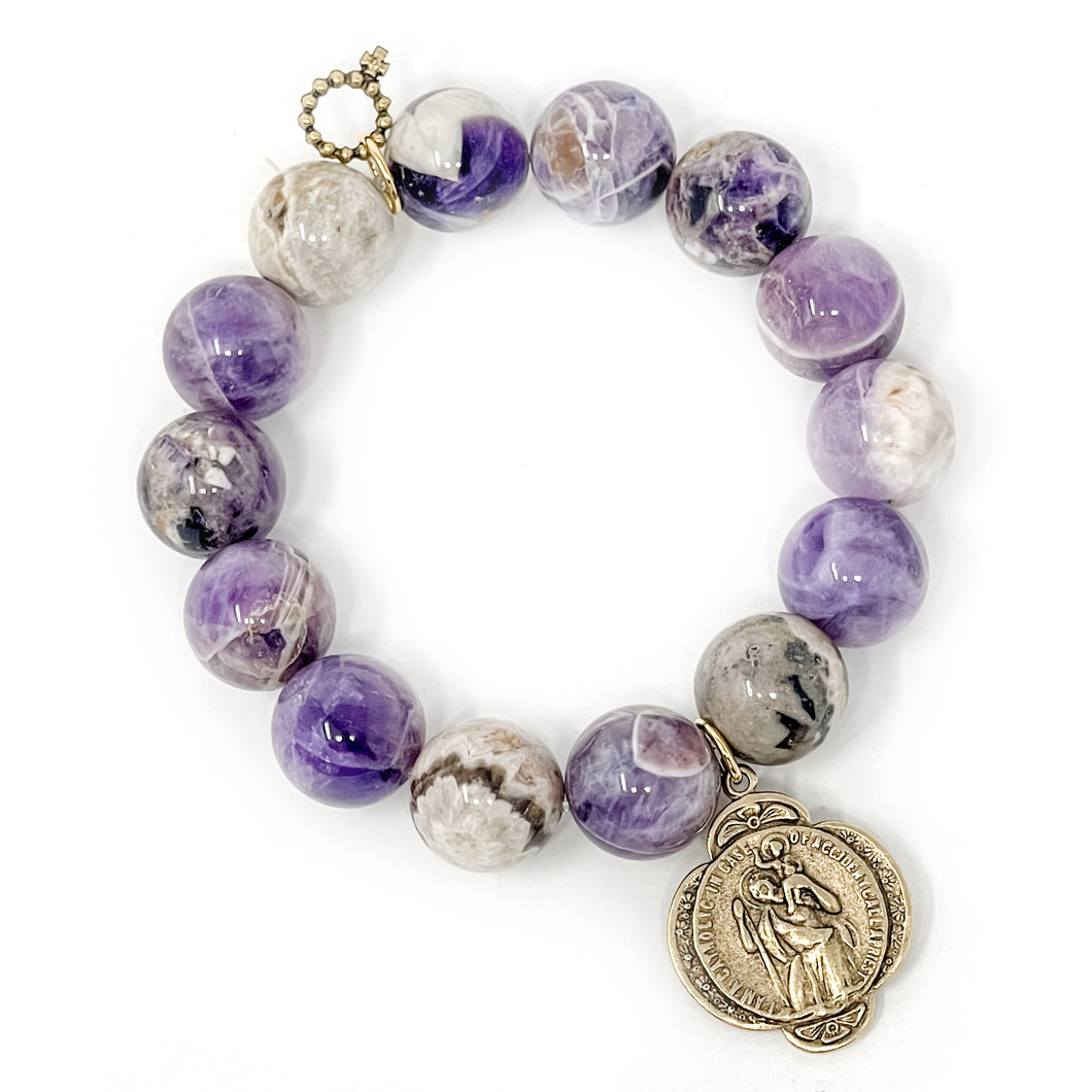 Private Collection- Amethyst Agate with Gold Scalloped St. Christopher