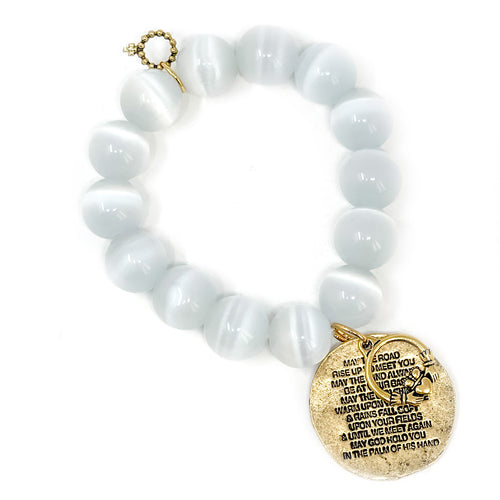 White Calcite with Irish Blessing and Gold Claddagh