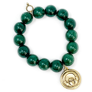 Kelly Green Agate with Gold Claddagh and Clover