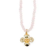 Heirloom Rose Quartz Necklace with Matte Gold Dogwood