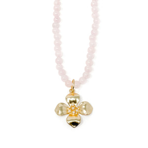 18" Rose Quartz Necklace with Matte Gold Dogwood