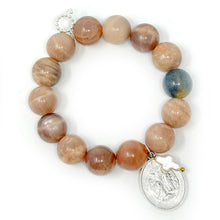 Moonstone with Silver Lourdes and Pearl Cross