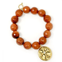 Faceted Amber Goldstone with Gold Crystal Cross