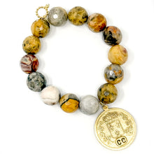 Faceted Desert Sand Agate with Large Gold St. Michael