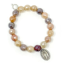 10mm Faceted Iridescent Sand Dune Agate with Silver Mary's Blessing