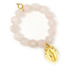 Faceted Rose Quartz with Matte Gold Floral Blessed Mother