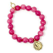 10mm Peony Agate with Gold Scalloped Padre Pio