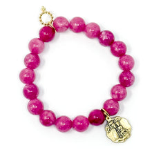 10mm Peony Pink Agate with Gold Scalloped Padre Pio