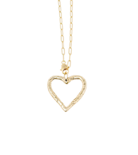18" Matte Gold Paperclip Necklace with Open Gold Hammered Heart