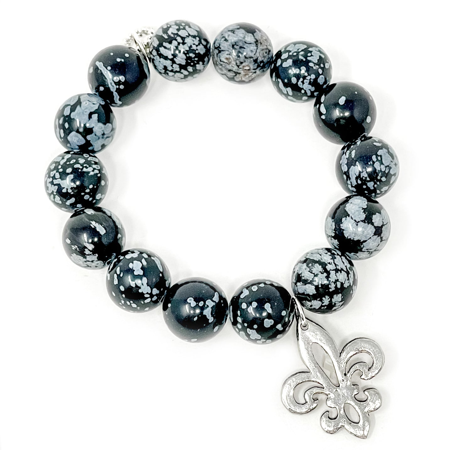 Black Speckle Jasper with Silver Hammered Fleur de lis