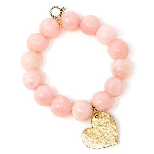 Petal Pink Jade with Gold Hammered Heart
