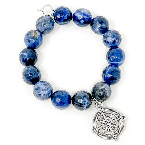 Faceted Dumortierite with Silver Open Compass