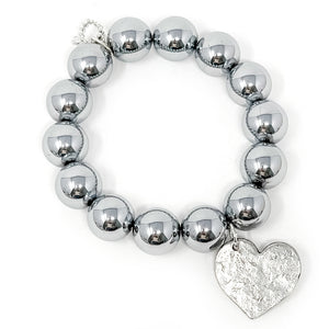 Silver Hematite with Silver Hammered Heart