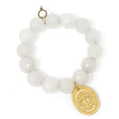 Faceted White Jade with Matte Gold Cross