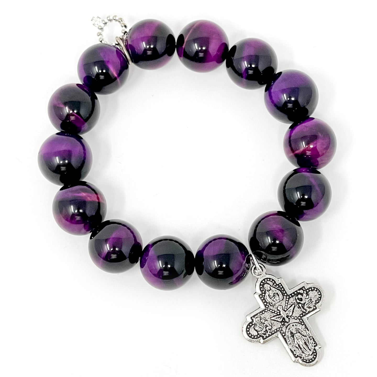 Purple Tiger Eye with Classic 5-way Cross